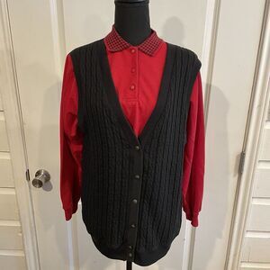 Blast Petites 90s Pullover Womens‎ Red & Black Sweater Vest Collared Vintage